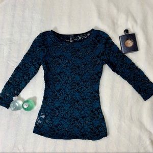 NWOT Forever 21 Teal/Black 3/4 Sleeve Top